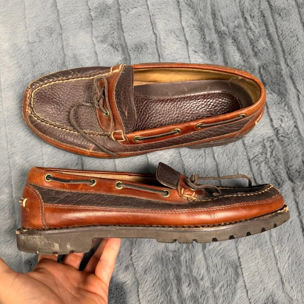 LL Bean Mens Eastport Handsewn Ranger Moc Brown Leather Boat Shoes 11.5 EE